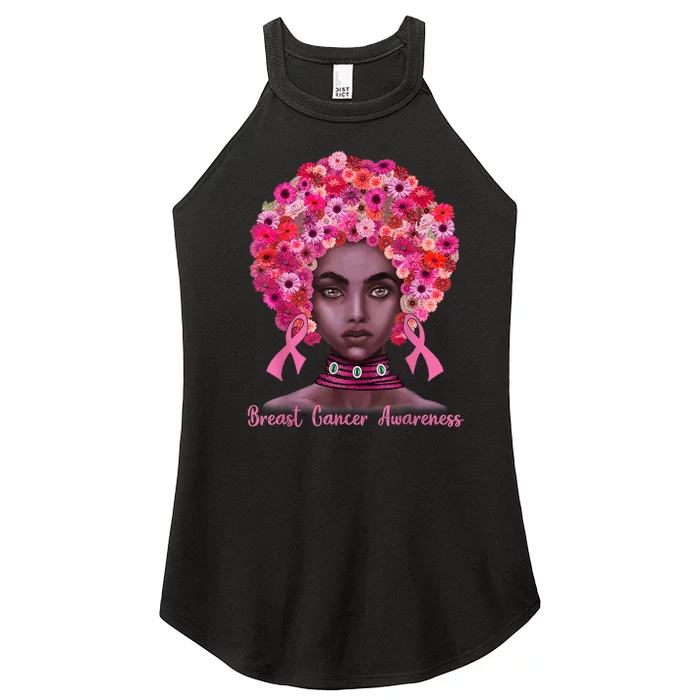 Pink Ribbon Afro Flowers Hair Black Queen Breast Cancer Women’s Perfect Tri Rocker Tank