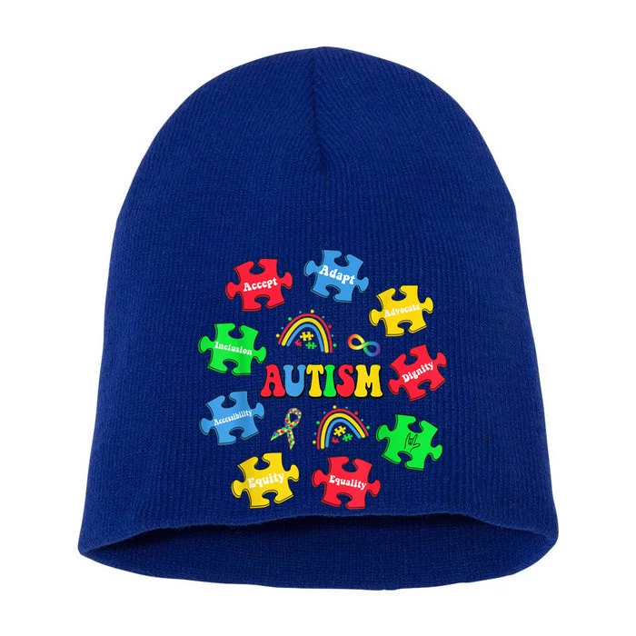 Puzzle Rainbow Autism Awareness Special Education Teacher Short Acrylic Beanie