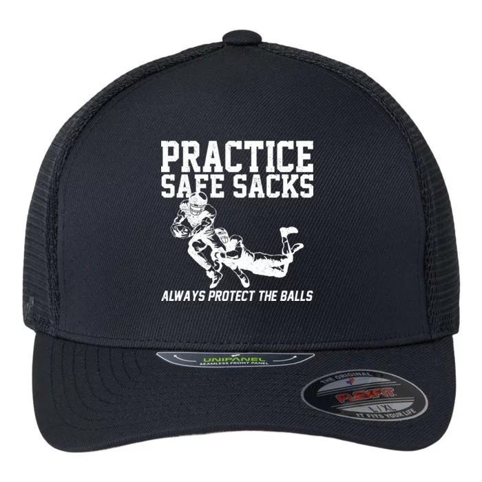 Practice Safe Sacks Funny Football Flexfit Unipanel Trucker Cap