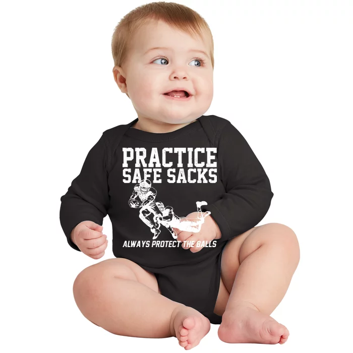 Practice Safe Sacks Funny Football Baby Long Sleeve Bodysuit