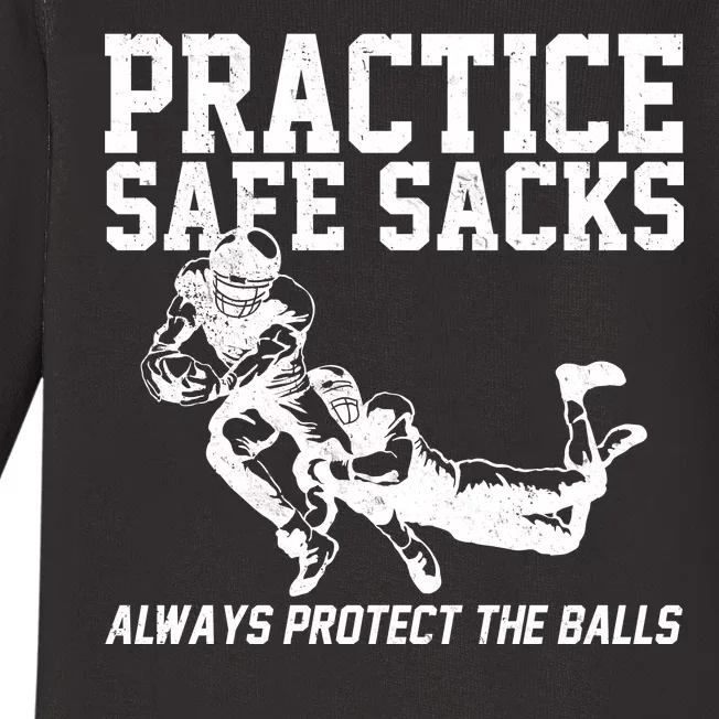 Practice Safe Sacks Funny Football Baby Long Sleeve Bodysuit