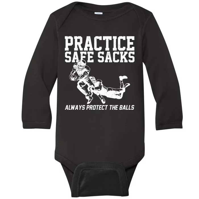 Practice Safe Sacks Funny Football Baby Long Sleeve Bodysuit