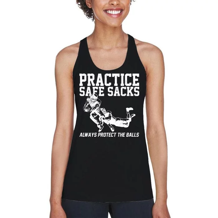 Practice Safe Sacks Funny Football Women's Racerback Tank