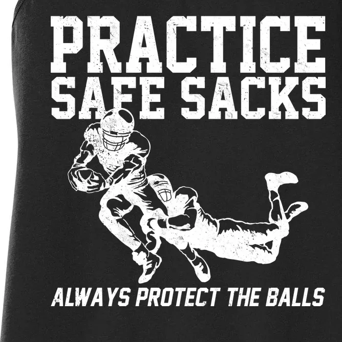 Practice Safe Sacks Funny Football Women's Racerback Tank