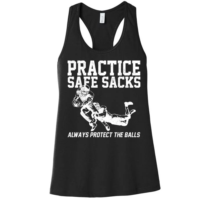 Practice Safe Sacks Funny Football Women's Racerback Tank