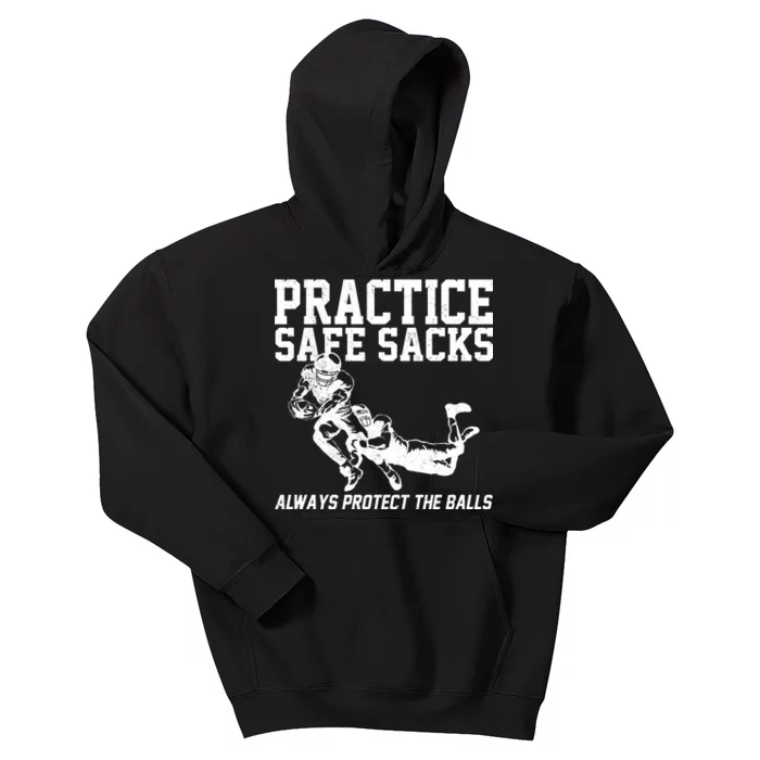 Practice Safe Sacks Funny Football Kids Hoodie