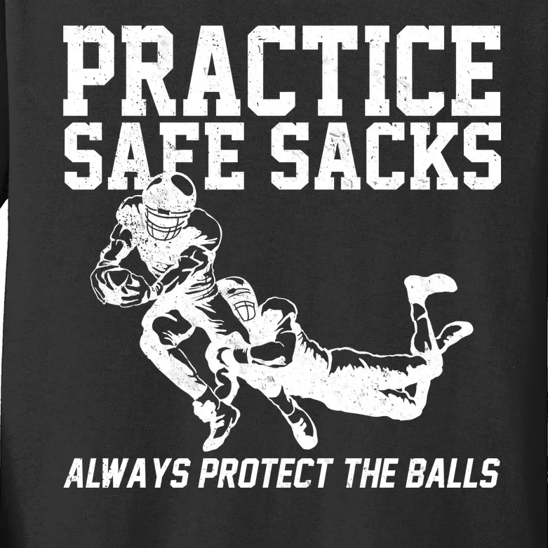 Practice Safe Sacks Funny Football Kids Long Sleeve Shirt