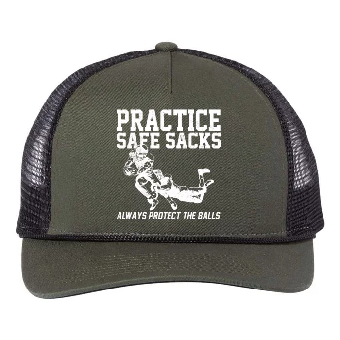 Practice Safe Sacks Funny Football Retro Rope Trucker Hat Cap