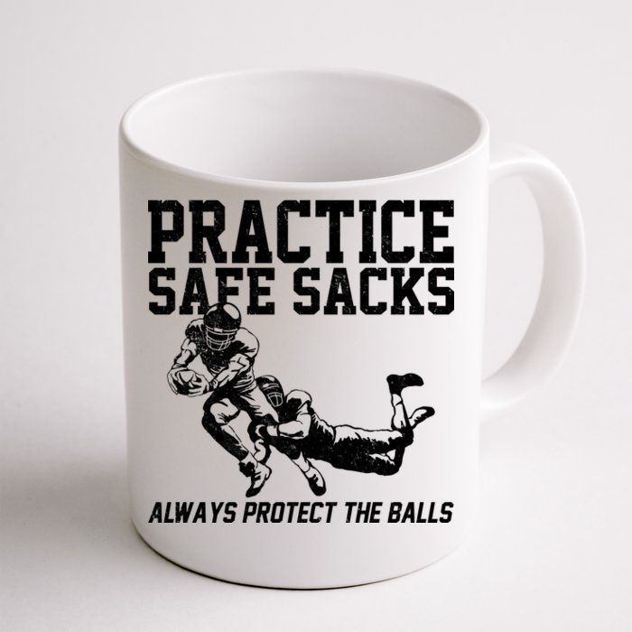 Practice Safe Sacks Funny Football Front & Back Coffee Mug