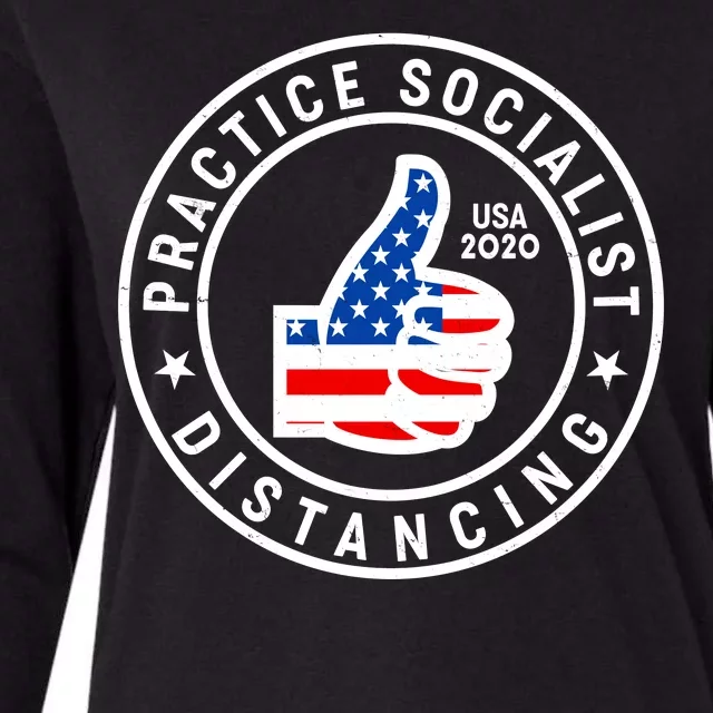 Practice Socialist Distancing Emblem USA Flag Thumbs Up Womens Cotton Relaxed Long Sleeve T-Shirt