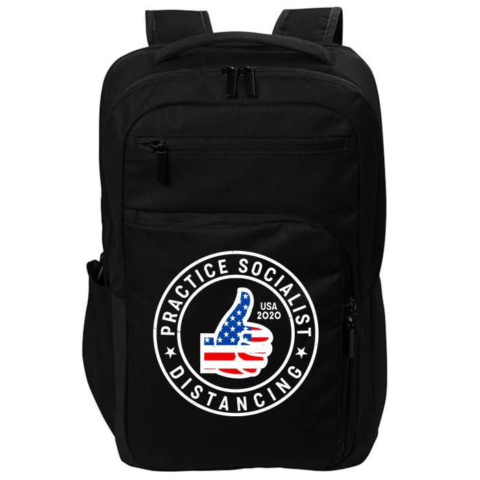 Practice Socialist Distancing Emblem USA Flag Thumbs Up Impact Tech Backpack