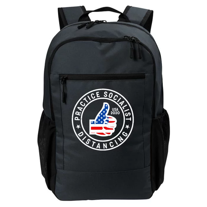 Practice Socialist Distancing Emblem USA Flag Thumbs Up Daily Commute Backpack