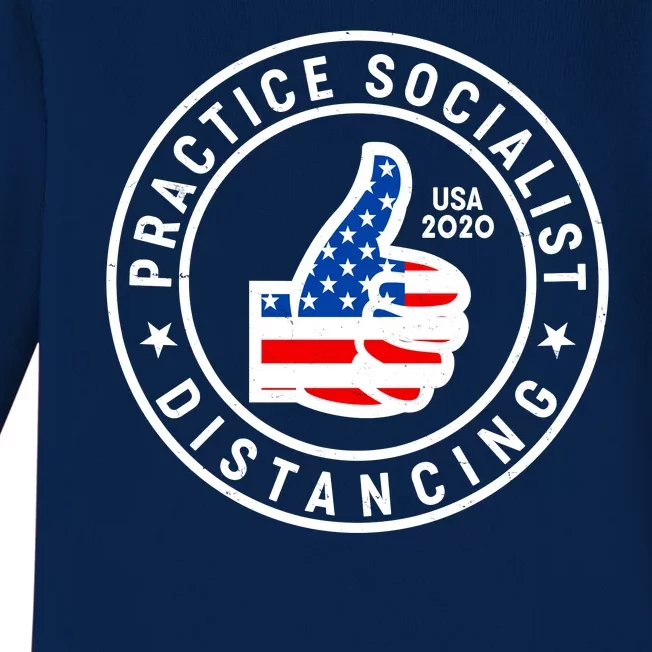 Practice Socialist Distancing Emblem USA Flag Thumbs Up Baby Long Sleeve Bodysuit