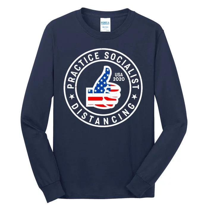 Practice Socialist Distancing Emblem USA Flag Thumbs Up Tall Long Sleeve T-Shirt