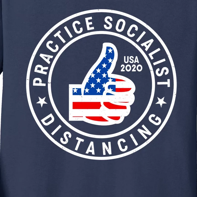 Practice Socialist Distancing Emblem USA Flag Thumbs Up Kids Long Sleeve Shirt