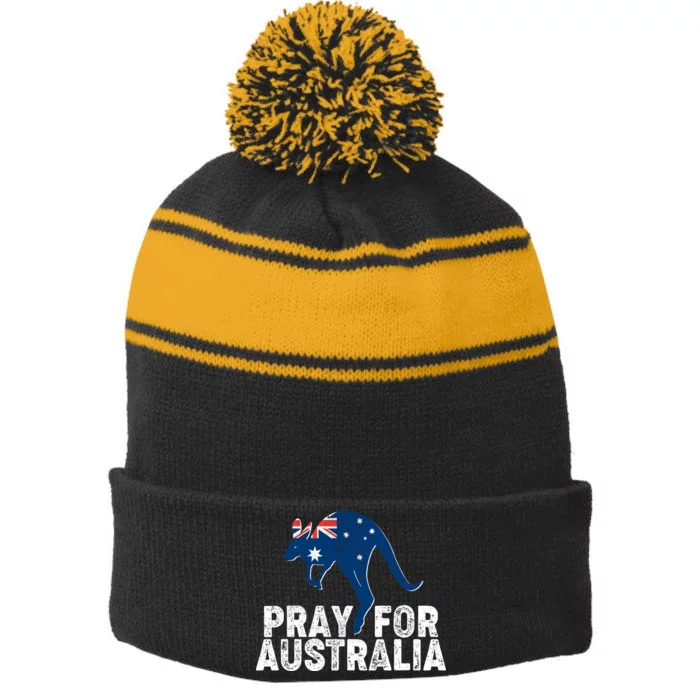 Pray for Australia Kangaroo Australian Flag Stripe Pom Pom Beanie