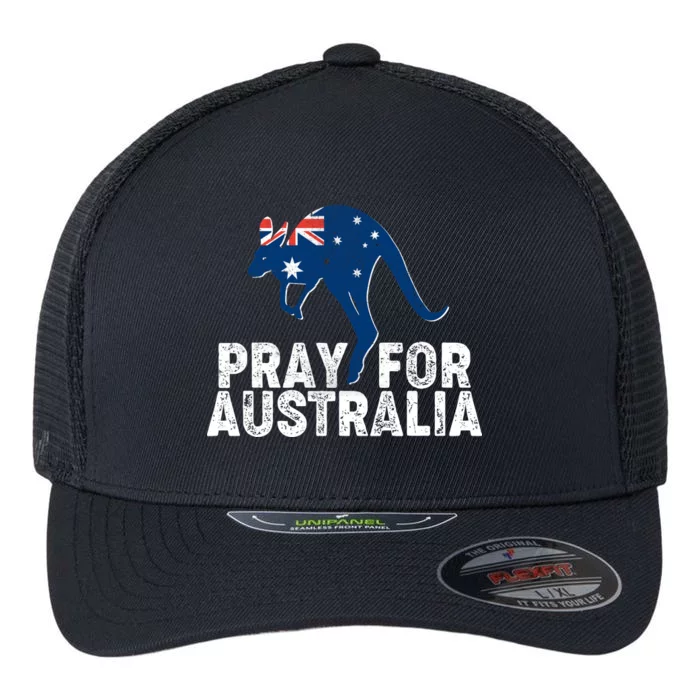 Pray for Australia Kangaroo Australian Flag Flexfit Unipanel Trucker Cap