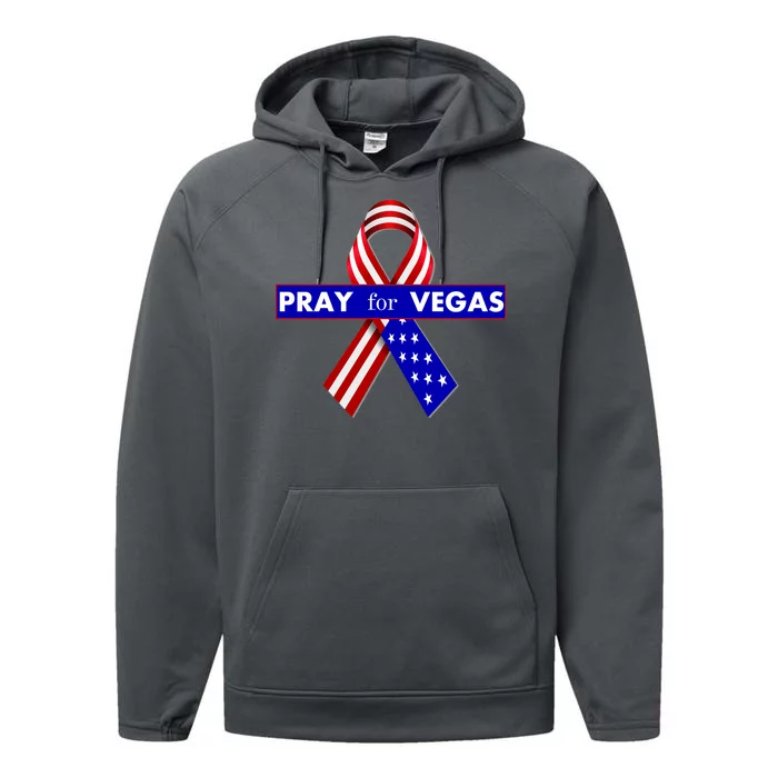 Pray For Vegas USA Flag Ribbon Performance Fleece Hoodie