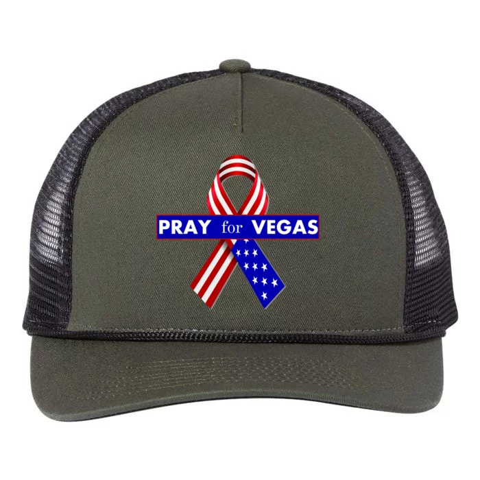 Pray For Vegas USA Flag Ribbon Retro Rope Trucker Hat Cap