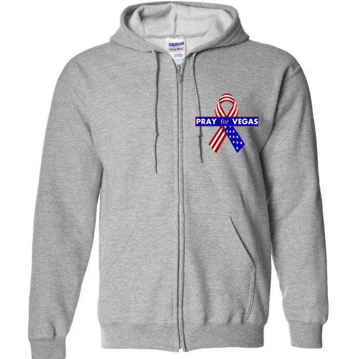 Pray For Vegas USA Flag Ribbon Full Zip Hoodie