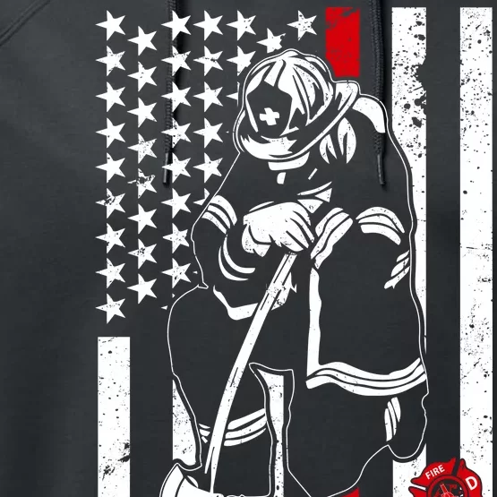 Praying Firefighter Thin Red Line Performance Fleece Hoodie