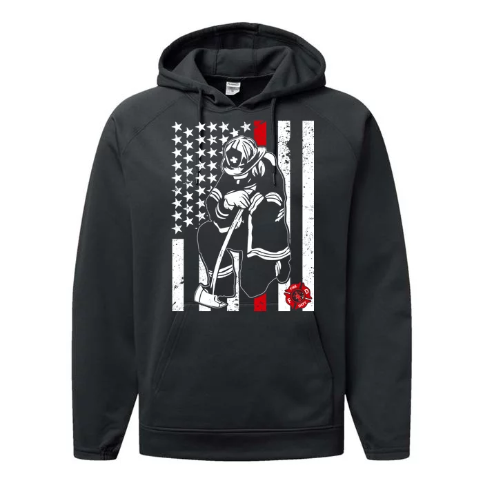 Praying Firefighter Thin Red Line Performance Fleece Hoodie