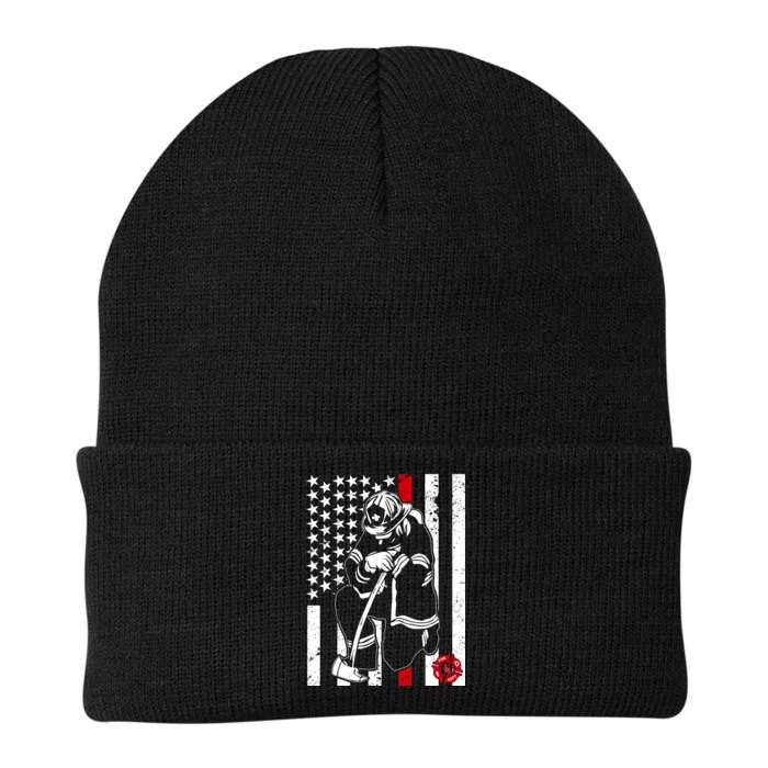 Praying Firefighter Thin Red Line Knit Cap Winter Beanie