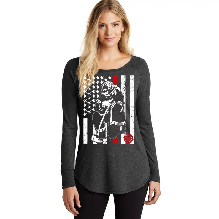 Praying Firefighter Thin Red Line Women's Perfect Tri Tunic Long Sleeve Shirt