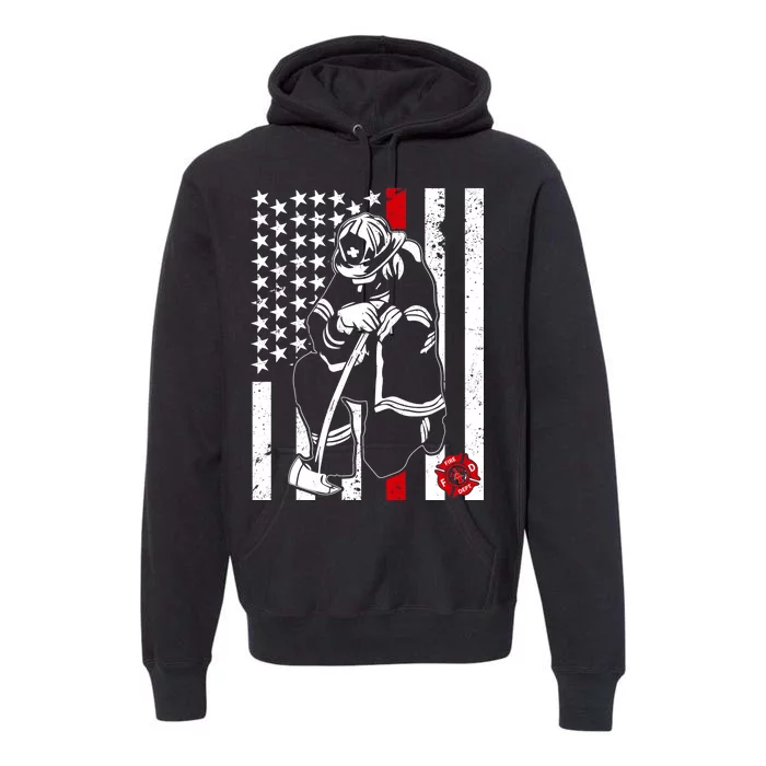 Praying Firefighter Thin Red Line Premium Hoodie