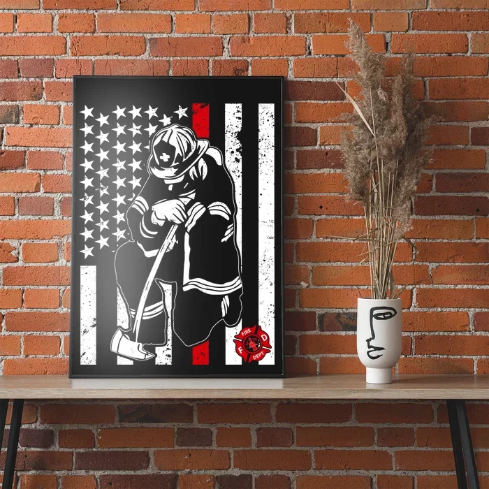 Praying Firefighter Thin Red Line Poster