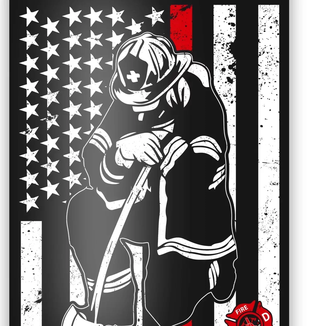 Praying Firefighter Thin Red Line Poster