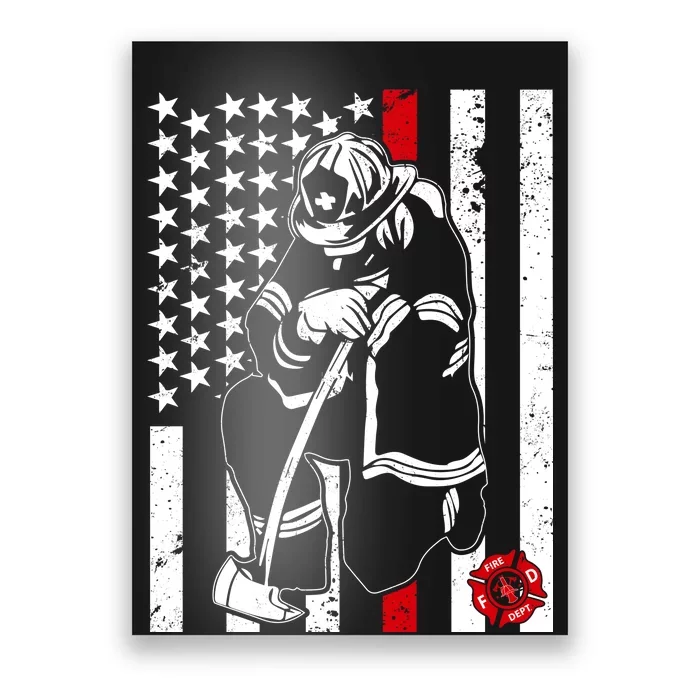 Praying Firefighter Thin Red Line Poster