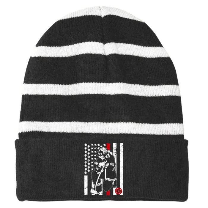 Praying Firefighter Thin Red Line Striped Beanie with Solid Band