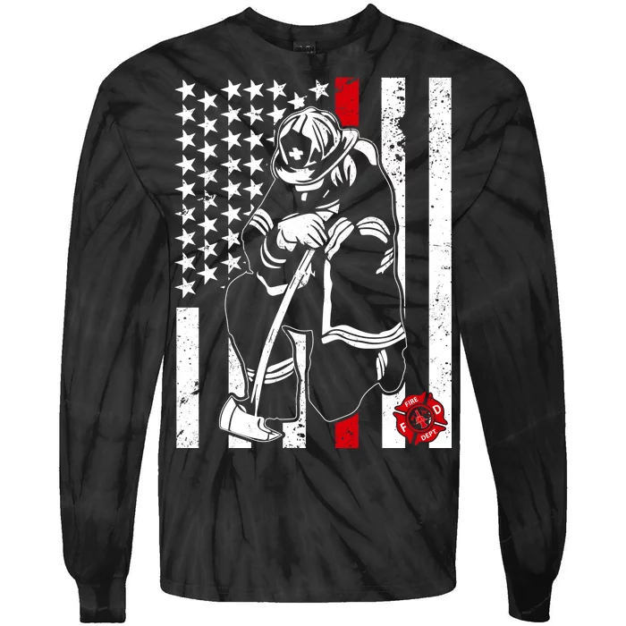 Praying Firefighter Thin Red Line Tie-Dye Long Sleeve Shirt