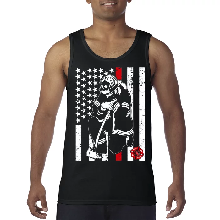 Praying Firefighter Thin Red Line Tank Top