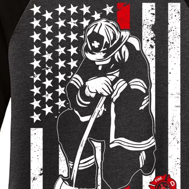 Praying Firefighter Thin Red Line Women's Tri-Blend 3/4-Sleeve Raglan Shirt