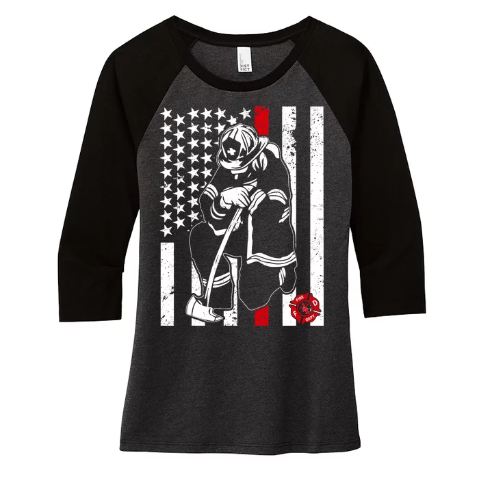 Praying Firefighter Thin Red Line Women's Tri-Blend 3/4-Sleeve Raglan Shirt