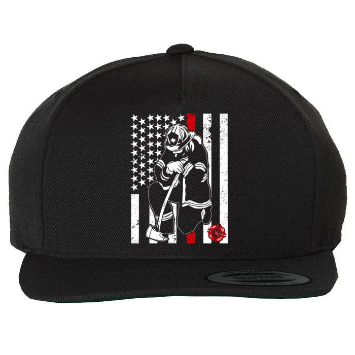 Praying Firefighter Thin Red Line Wool Snapback Cap