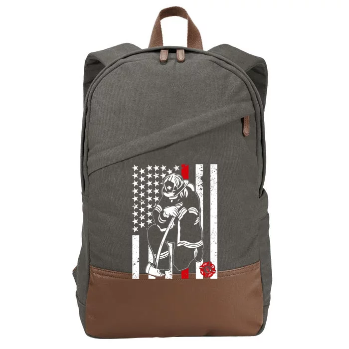 Praying Firefighter Thin Red Line Cotton Canvas Backpack