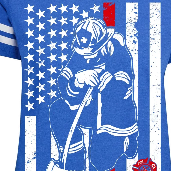 Praying Firefighter Thin Red Line Enza Ladies Jersey Football T-Shirt