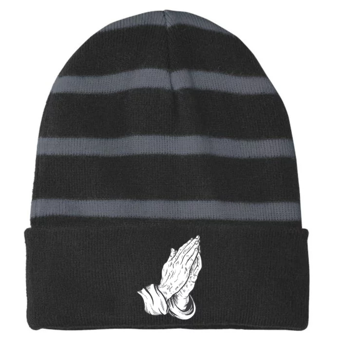 Praying Hands Striped Beanie with Solid Band