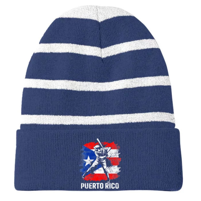 Puerto Rican Baseball Player Puerto Rico Flag Baseball Fans Striped Beanie with Solid Band