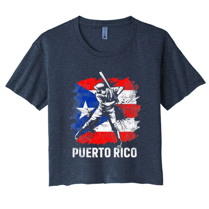 Puerto Rican Baseball Player Puerto Rico Flag Baseball Fans Women's Crop Top Tee