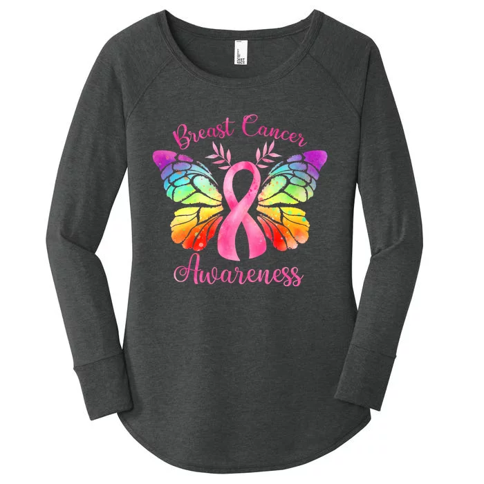 Pink Ribbon Butterfly Breast Cancer Women's Perfect Tri Tunic Long Sleeve Shirt