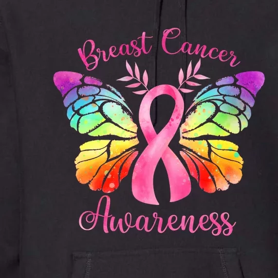 Pink Ribbon Butterfly Breast Cancer Premium Hoodie