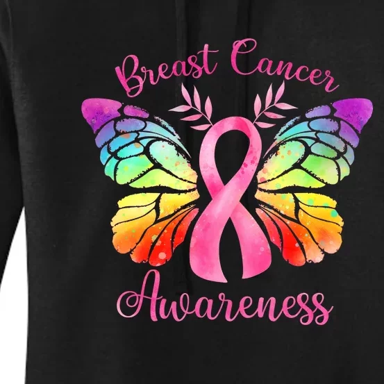 Pink Ribbon Butterfly Breast Cancer Women's Pullover Hoodie