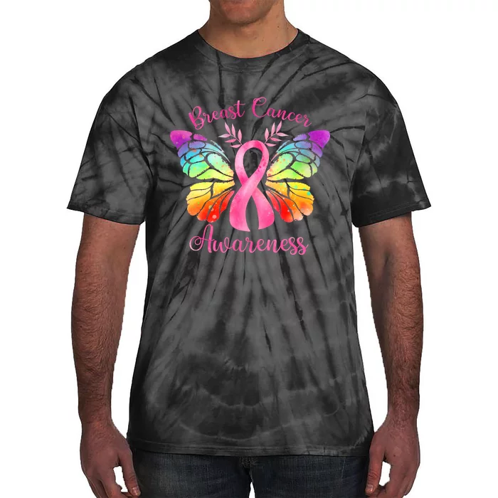 Pink Ribbon Butterfly Breast Cancer Tie-Dye T-Shirt