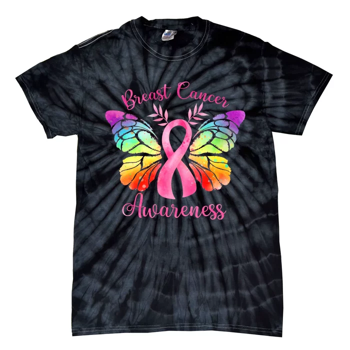 Pink Ribbon Butterfly Breast Cancer Tie-Dye T-Shirt