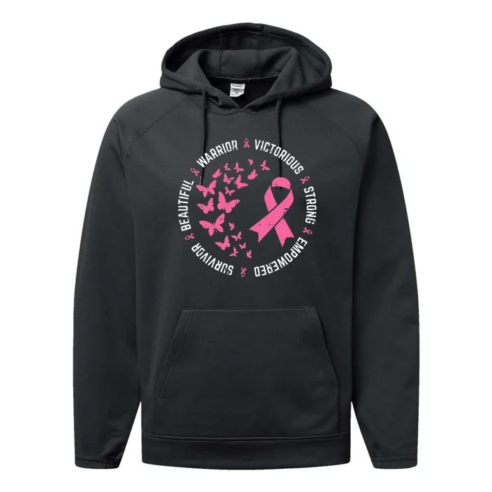 Pink Ribbon Butterfly Warrior Cute Breast Cancer Gifts Performance Fleece Hoodie