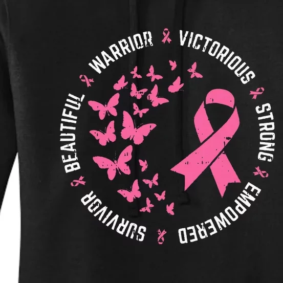 Pink Ribbon Butterfly Warrior Cute Breast Cancer Gifts Women's Pullover Hoodie